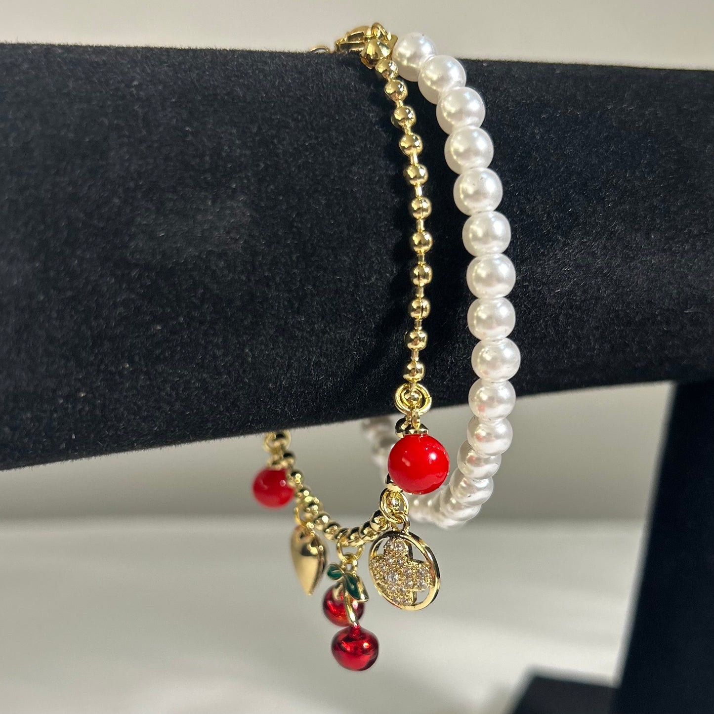Pulsera Doble/Dijes Cereza