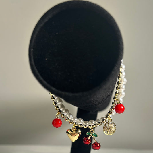 Pulsera Doble/Dijes Cereza