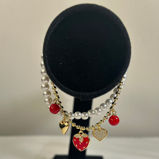 Pulsera Doble/Dijes Fresa